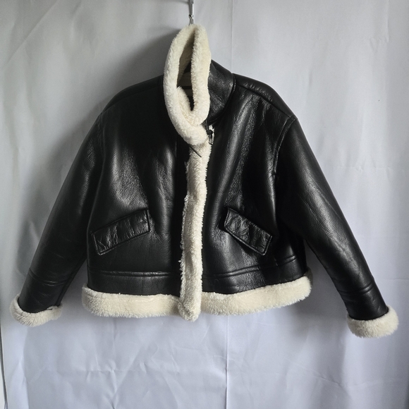 Unbranded Black Faux Sherling Aviator Jacket Size 12 - Picture 7 of 9